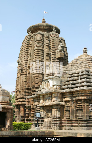 Stark geschnitzten Spire (Deul) im Mukteswar 10th.century Tempel Bhubaneshwar, Orissa, Indien Stockfoto