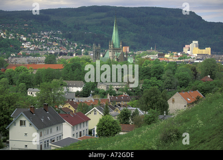 Norwegen, Trondheim. Blick auf die Stadt und Nidarosdom aus Festung Kristiansten Festung. Stockfoto