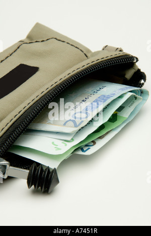 Portemonnaie mit Geld der Europäischen Union in ihr. Stockfoto