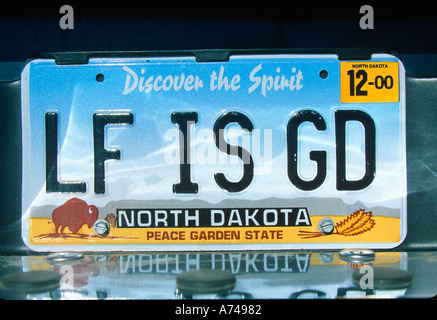 Eitelkeit Nummernschild North Dakota Stockfoto