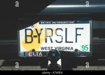 Eitelkeit Nummernschild Westvirginia Stockfoto