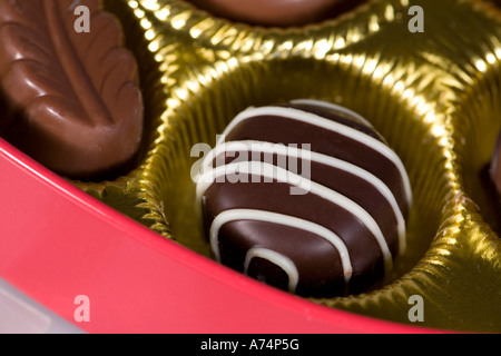 Eine Nahaufnahme der Pralinen in einer Box. Stockfoto