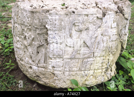 Mexiko, Chiapas, Ocosingo, Yaxchilan Maya-Ruinen. Geschnitzte Opferstein Stockfoto