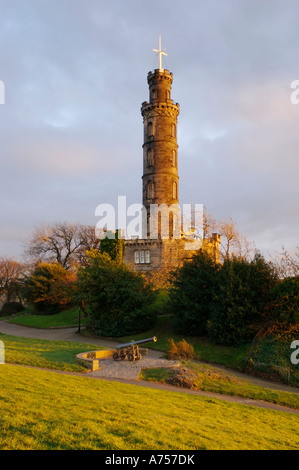 Nelson s Denkmal am Sonnenuntergang Carlton Hill Edinburgh Schottland UK Stockfoto