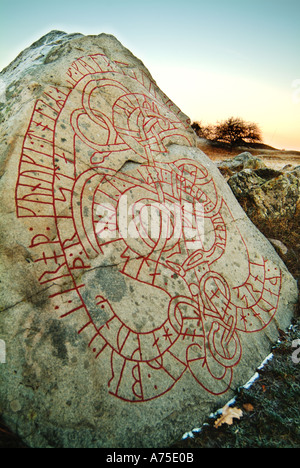 Runenstein auf Adelso Insel im Großraum Stockholm Schweden Stockfoto