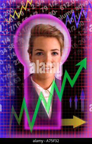 Businesswoman looking through keyhole Stockfoto