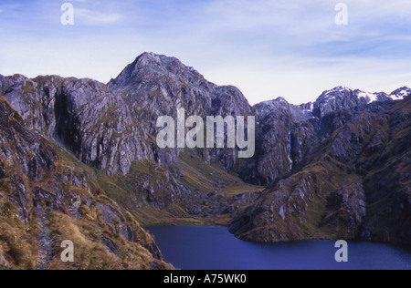 Hiker on the Routeburn Track, New Zealand Stockfoto