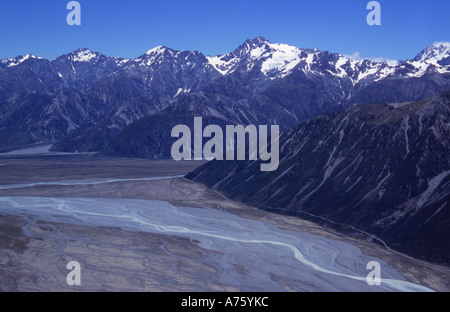 Tasman River im Tasman-Tal Aoraki / Mt Cook National Park Antenne Südinsel Neuseeland Stockfoto