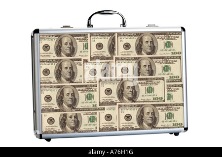 Koffer gefüllt mit 100 uns-Dollar-Banknoten, close-up Stockfoto