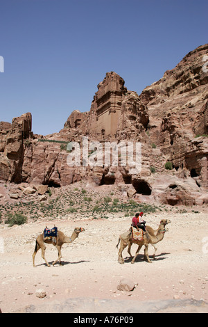 Beduinen Reiseleitung Kamelreiten im Nationalpark von Petra, Jordanien Stockfoto