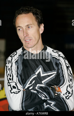 Jeremy McWilliams bei der Vorstellung der indoor Motocross Odyssey Arena Belfast Nordirland Stockfoto