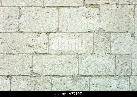 Detail einer Steinmauer hautnah. Stockfoto