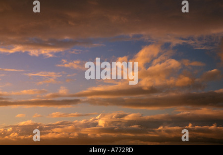 Cumulus und Stratus Wolkengebilde, England. Stockfoto