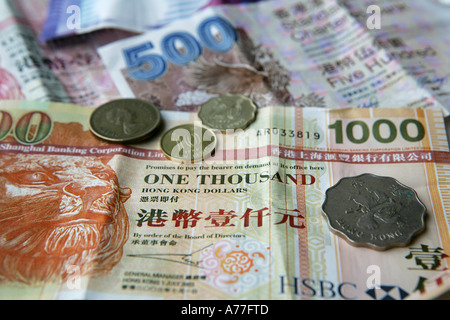 CHN-China-Hongkong 23 02 2006 Hong Kong Banknoten und Münzen Stockfoto