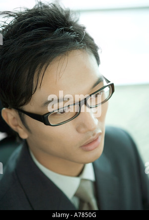 Geschäftsmann, tragen, Brille, Nahaufnahme, erhöhte Ansicht Stockfoto