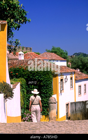 Lane und typische Häuser, historische Dorf Obidos, Estremadura e Ribatejo, Portugal Stockfoto