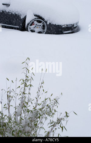 AUTO IM TIEFEN SCHNEE STECKEN Stockfoto