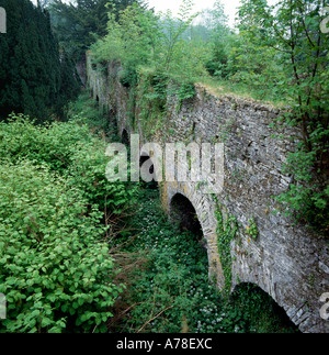 Die innere Attika Steinmauer und Bögen an der historischen Aberglasney Gardens ummauerten Garten vor der Restauration in Carmarthenshire Wales UK KATHY DEWITT Stockfoto