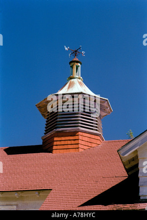 Eine reich verzierte Wetterfahne auf dem Dach eines alten Hauses der Trainer auf Cape Cod, Massachusetts, USA Stockfoto