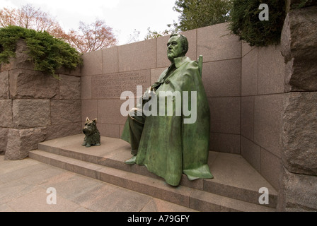 Washington DC das FDR Franklin Delano Roosevelt Memorial Statue von FDR und seinem Hund Fala Stockfoto