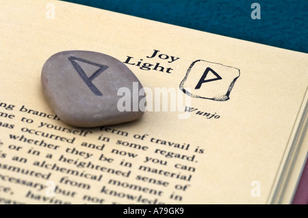 Alten alphabetischen Viking Rune Stein dieser besondere Stein trägt das Symbol Wunjo Joy und Licht Stockfoto