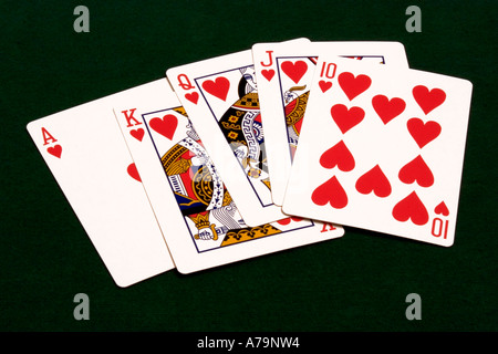 Royal Straight Flush im Herzen Stockfoto