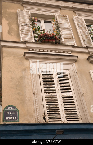 Place du Tertre Straßenschild in der Nähe von Sacre Coeur Paris Frankreich Stockfoto