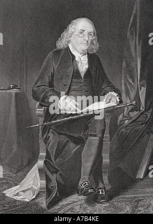 Benjamin Franklin, 1706 - 1790. Amerikanischer Staatsmann, Philosoph, Wissenschaftler, Erfinder und Verleger. Stockfoto