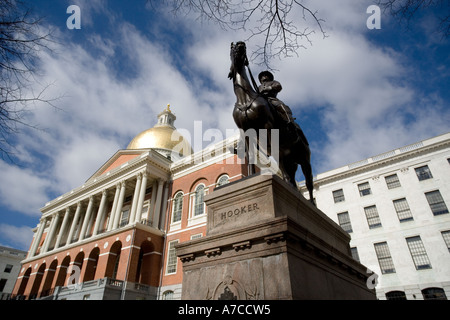 Massachusetts State House Boston Ma Bürgerkrieg General Hooker auf Pferd mit Capitol Stockfoto