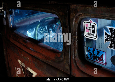 1932 Ford traditionellen Hot-Rod-Fenster und Innenraum detail Stockfoto