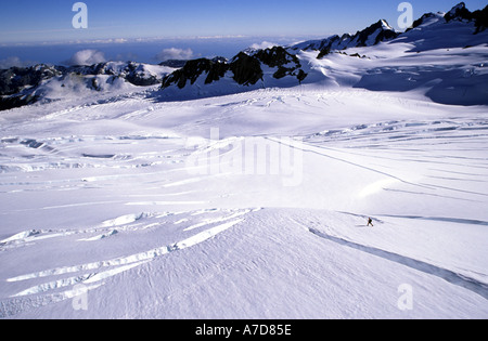 Kletterer, die Kreuzung Albert Glacier unter Mt Tasman Westland TePoutini Nationalpark Neuseeland Antenne Stockfoto