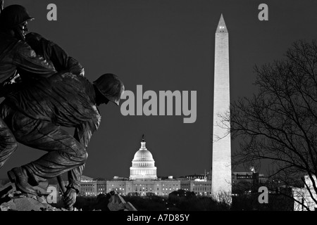 Arlington Marine Corps War Memorial aka als die Iwo Jima Statue; Lincoln Denkmal; Washington Monument und das Kapitol. DC-USA Stockfoto