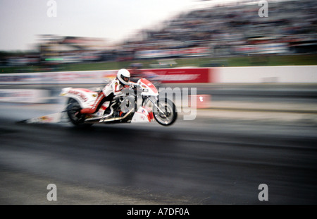 Motorrad Motorrad Motorrad Motorradrennen racing Harley Davidson Motorrad auf Dragstrip Adrenalin Rush extreme Gefahr Gefahr ziehen Stockfoto