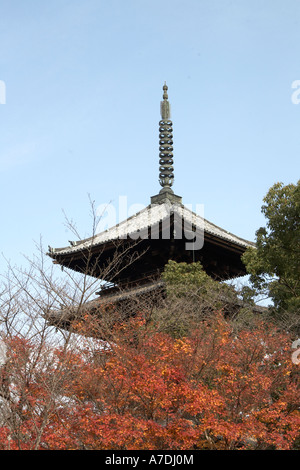 Fünfstöckige Pagode mit roter und goldener Ahorn Baum Herbstlaub in buddhistischer Tempel in der Stadt Kyoto Japan Asien historischen herkömmlichen Stockfoto