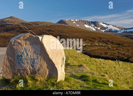 Cairngorm Berg geschnitzt Rock Zeichen, Glen mehr.  XPL 6364 Stockfoto