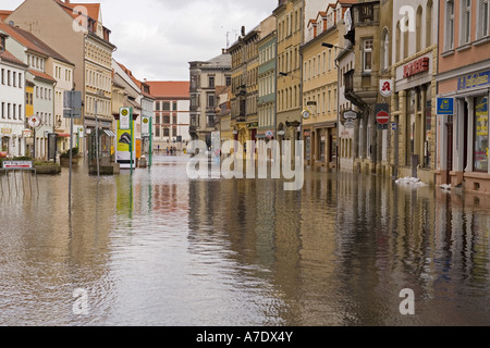 Fluss Elbe Überschwemmung, überflutete Altstadt, Deutschland, Sachsen, Meißen Stockfoto