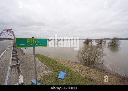 Fluss Elbe Überschwemmung, überfluteten Gebiet in der Nähe von Doemitz, Deutschland, Mecklenburg-Vorpommern Stockfoto