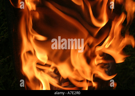 Orange Flammen vor schwarzem Hintergrund Stockfoto