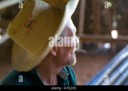 Porträt eines ausgereiften kubanischen Tabak Bauern raucht eine Zigarre Vinales Kuba Stockfoto