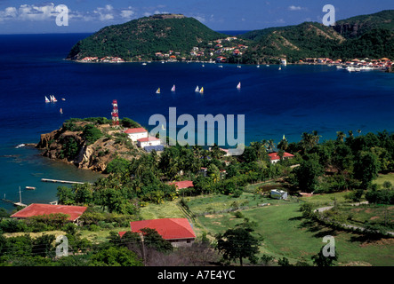 Übersicht, Hafen, Hafen, Stadt, Le Bourg, Terre de Haut des Saintes, Les Saintes, Guadeloupe, Französisch-Westindien Stockfoto