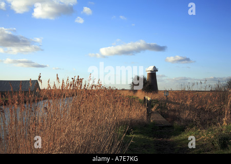 Eine Ansicht eines redundanten Entwässerung Mühle am Fluss Thurne auf der Norfolk Broads bei West Somerton, Norfolk, England, Vereinigtes Königreich, Europa. Stockfoto