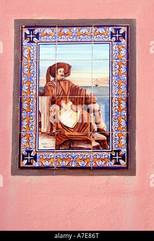 Azulejo Wand Fliesen abbildend Henry Navigator Sagres Algarve Portugal Europa Stockfoto