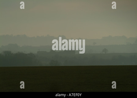 Kalten Februartag mit Blick auf Pirton über die Felder in Hertfordshire UK Stockfoto