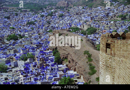 Luftaufnahme von die blaue Stadt Jodhpur aus Mehrangarh Fort Rajasthan Indien Stockfoto