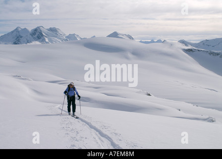 Skifahrer Häuten auf den Illicilliwaet Gletscher, Rogers Pass Bereich, Selkirk Mountains, kanadischen Rocky Mountains, British Columbia, Kanada Stockfoto