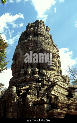 Nahaufnahme des Four Headed Face Tower, Bayon Temple, Angkor, Kambodscha Stockfoto