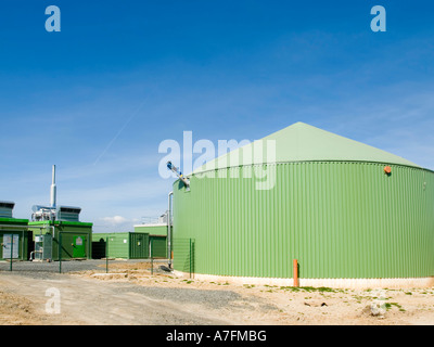 neue Biogasanlage mit BHKW Block Energie und Kraftwerk und fermenter Stockfoto