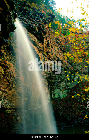 Arkansas' Petit Jean Staatspark Funktionen Cedar Falls Wasserfall, die Treppenstufen hinunter einen Bluff vor fließt des Stroms werden Stockfoto