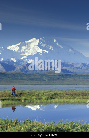 NA, USA, Alaska. Denali-Nationalpark. Wanderer, Mount McKinley anzeigen Stockfoto