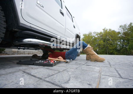 Frau, die auf Hummer Stockfoto